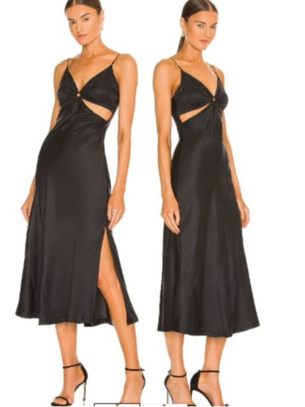 Black Satin Cutout Slip Dress